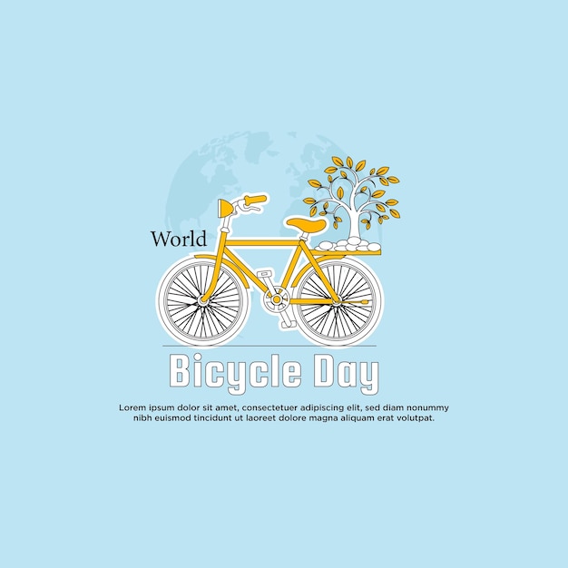 Vector a poster for the world bicycle day with a tree in the middle.