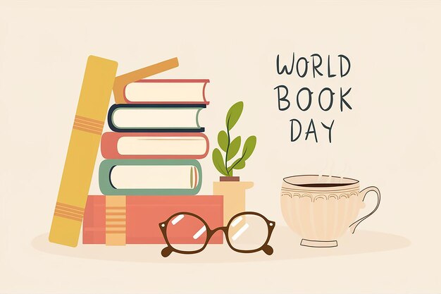 a poster for world book day with a cup of coffee