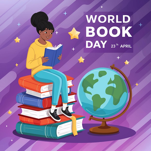 Vector a poster for world book day with a girl reading a book