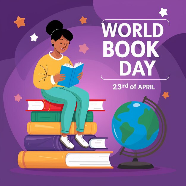 Vector a poster for world book day with a girl reading a book