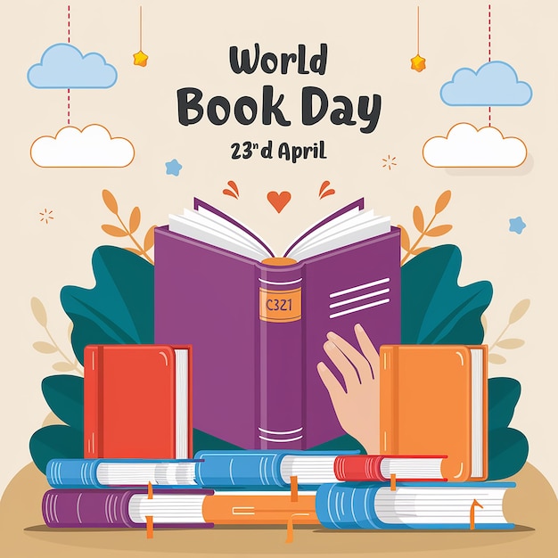 a poster for the world book day with a person holding a book