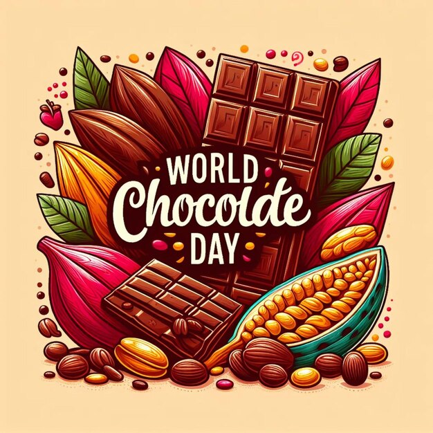Premium Vector A poster of a world chocolate day with a banner that says world chocolate