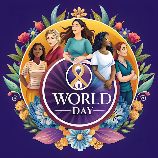 Vector a poster of a world day with flowers and a woman with a blue background