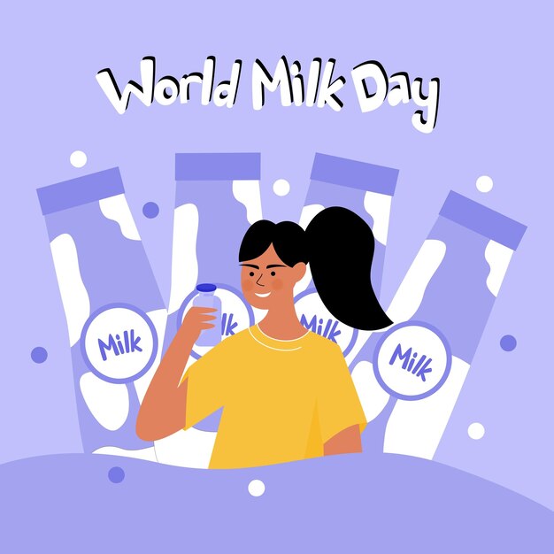 A poster for world milk day with a woman drinking milk