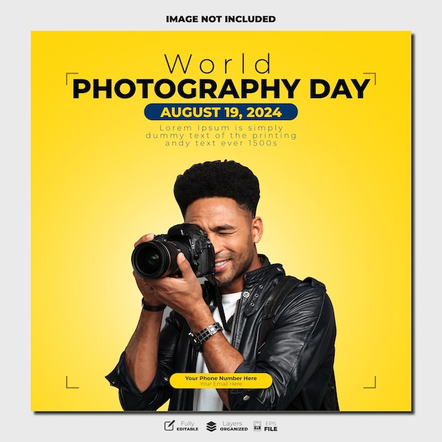 写真を撮る男の写真を載せた世界写真の日ポスター