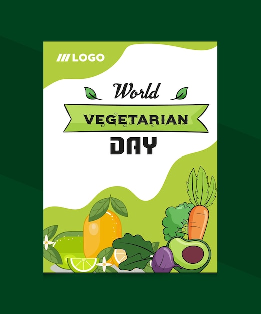 A poster for world vegetarian day with vegetables and fruits.