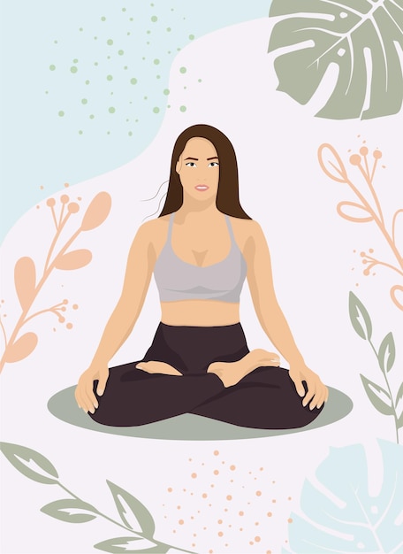 A poster for a yoga center with a girl in a lotus pose in the style of faceless.