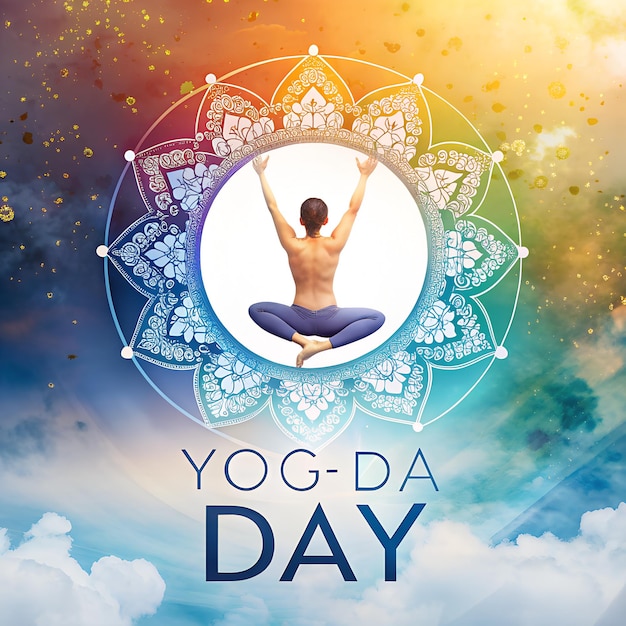 a poster for yoga day with a man doing yoga