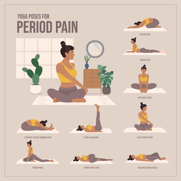 A poster for a yoga pose for period pain