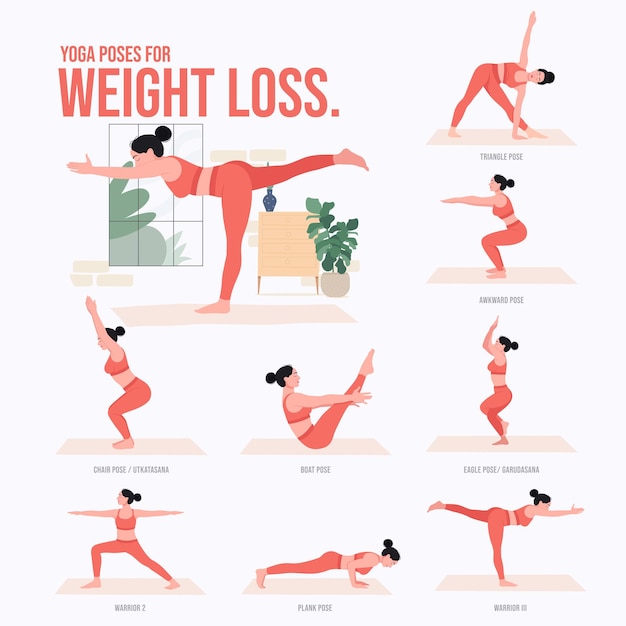 13 yoga poses for weight loss Royalty Free Vector Image
