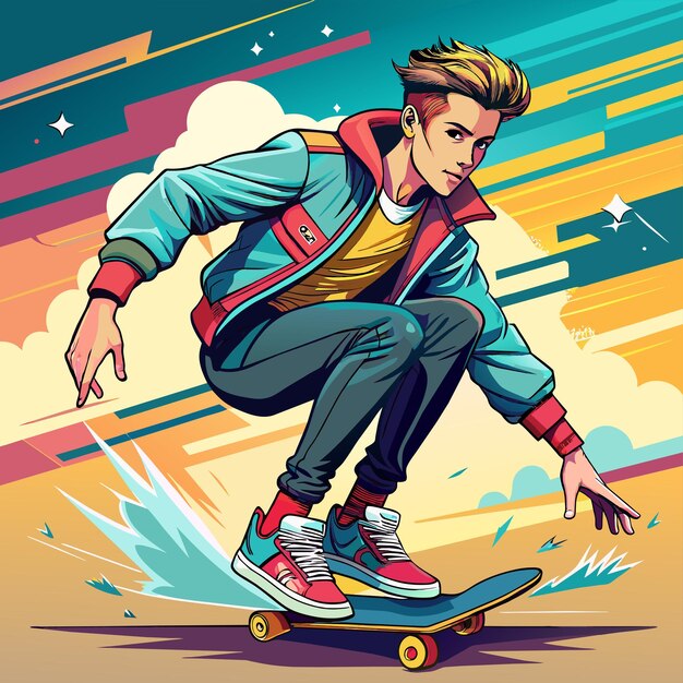 Vector a poster of a young man on a skateboard with a picture of a man on it