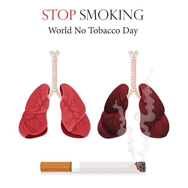 Posterflyer of banner voor Werelddag zonder tabak en een afbeelding van menselijke longen Vectorillustratie stop tabak