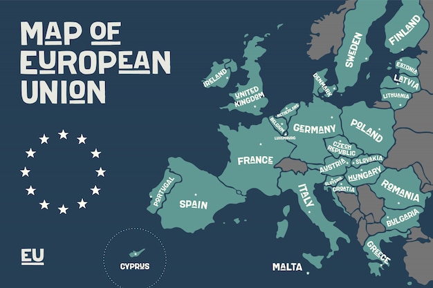 Vector posterkaart van de europese unie met landnamen