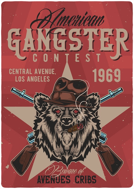 Posterontwerp met illustratie van gangsterbeer