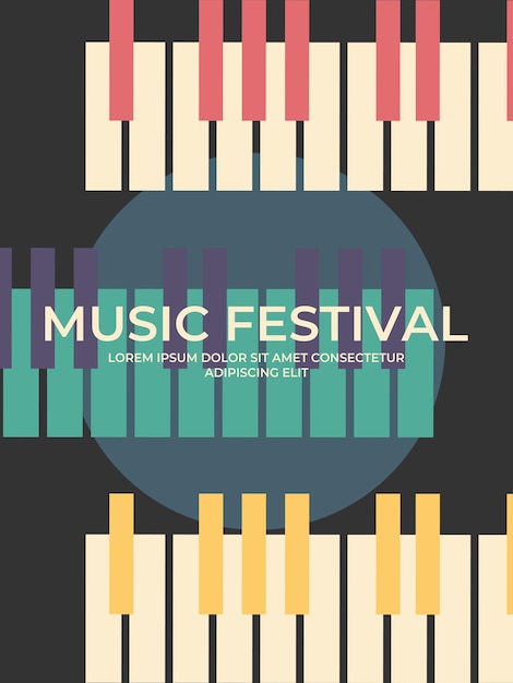 Posterontwerp van een muziekfestival met piano-toetsen in hartvorm
