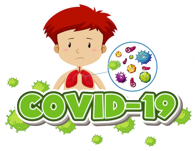 Posterontwerp voor coronavirus thema met zieke jongen