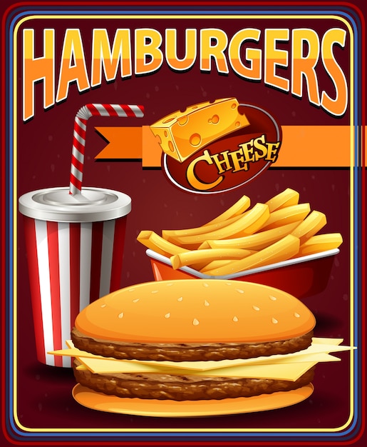 Posterontwerp voor hamburgers en friet