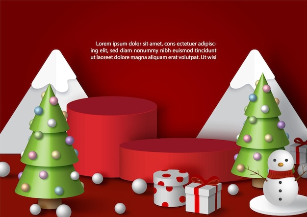 Posterreclame met productpodium en versiering van de kerstviering in 3D