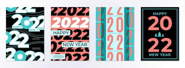 Posters 2022 design happy new 22 year calendar cover template branding business brochures minimal greeting cards with numbers recent vector set