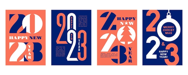 ベクトル ポスター 2023 デザイン カレンダー カバー テンプレート新年タイポグラフィ corporative バナー ビジネス ノートブックまたはプランナー装飾整頓された創造的な数字のベクトルを設定
