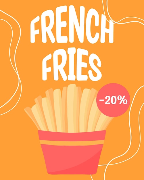 Posters franse frietjes franse frietjes in een rode doos vectorillustratie in cartoon-stijl fastfood straatrestaurant aardappelsnack