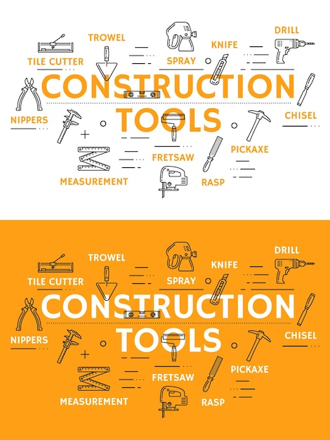 Vector posters met bouwgereedschappen met overzichtssymbolen