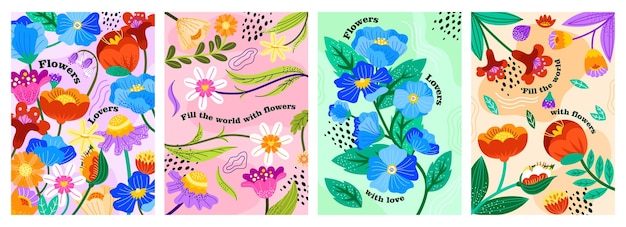 Posters met lente bloemen vector set