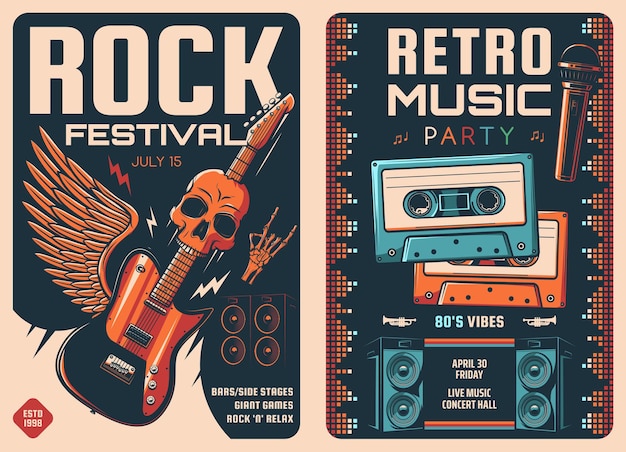 Posters voor rockfestivals en retromuziekfeesten