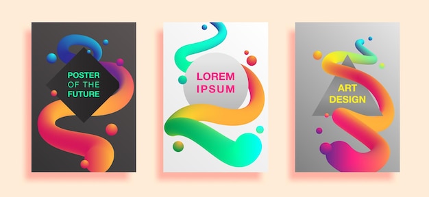 Vector posters with liquid color shapes futuristic trendy abstract covers fluid backgrounds set