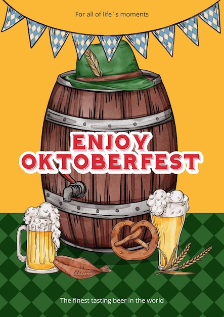 Postersjabloon met oktoberfest feestelijke conceptwaterverfstijl