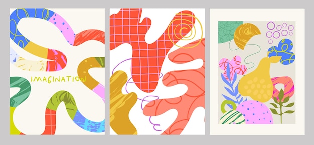 Postersjabloon met verschillende vormen en doodle-objecten Abstracte hedendaagse moderne trendy kaarten