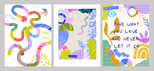 Postersjabloon met verschillende vormen en doodle-objecten Abstracte hedendaagse moderne trendy kaarten