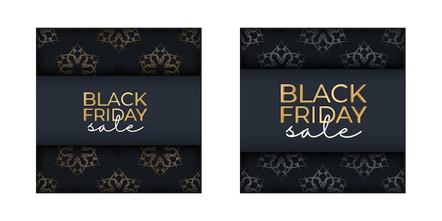 Postersjabloon voor Black Friday in donkerblauw met luxe gouden patroon