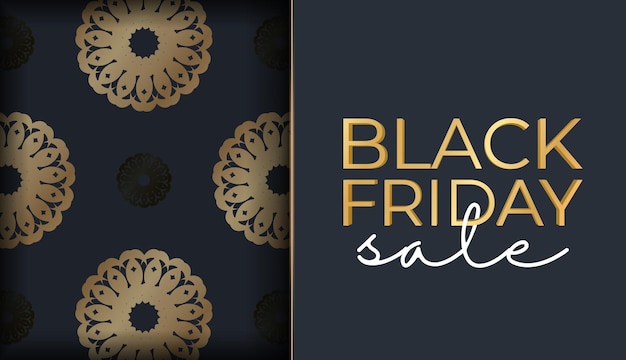 Postersjabloon voor Black Friday in donkerblauw met rond gouden ornament