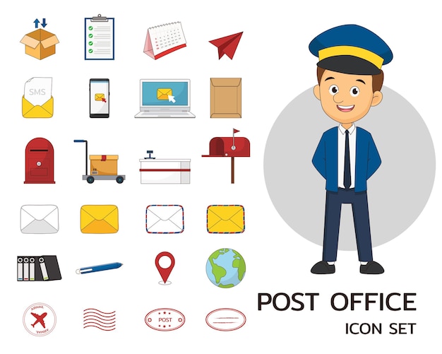 Postkantoor concept plat pictogrammen