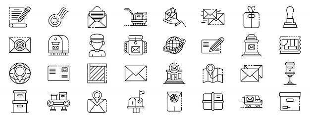 Vector postman icons set, outline style