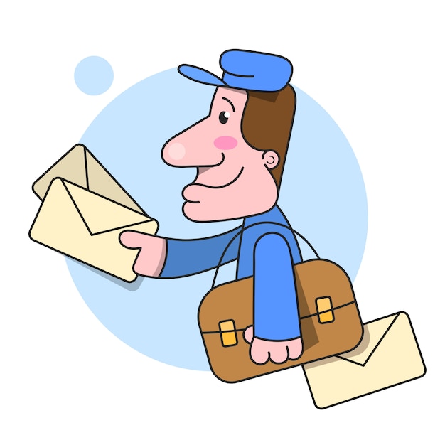 Почтальон бежит доставляя письмо иллюстрации на белом