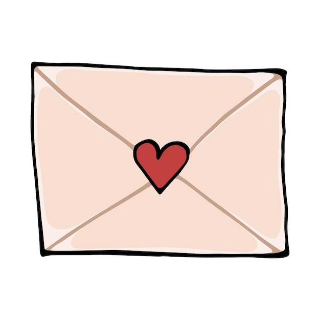 Postpapier verzegelde envelop met hartverklaring van liefde doodle lineaire cartoon