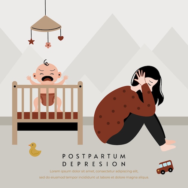 Postpartum Depression illustration vector flat concept