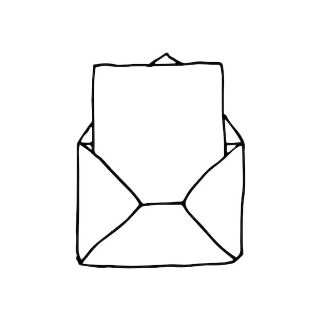 Postpictogram, open envelop, e-mailsymbool. Schets brief. Hand getrokken doodle cartoon stijl. Vector tekening illustratie. Letterpictogram. Open omtrek envelop