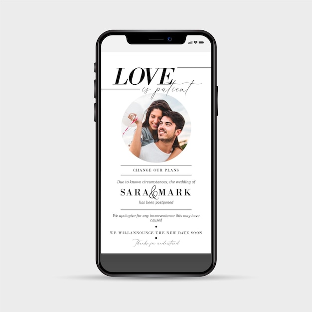 Vector postponed wedding announcement smartphone concept