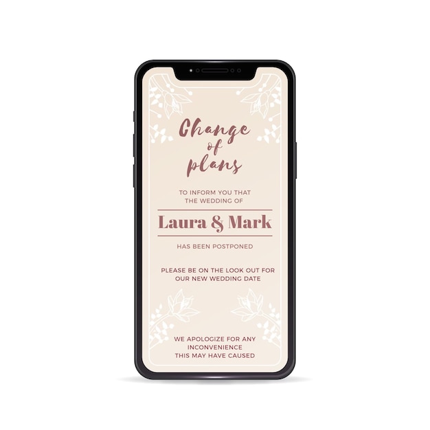 postponed wedding announcement with smartphone