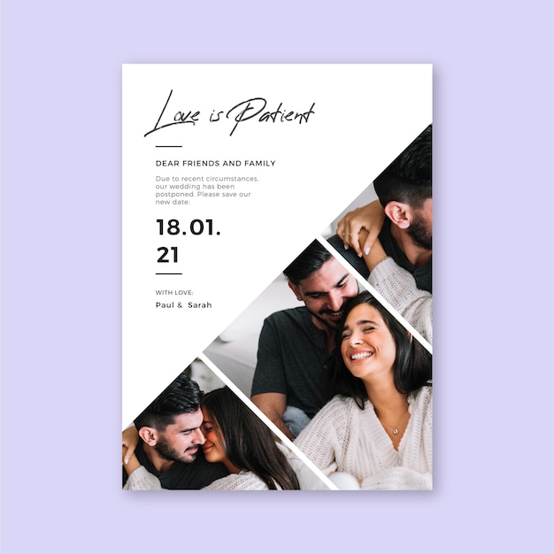 Postponed wedding card concept