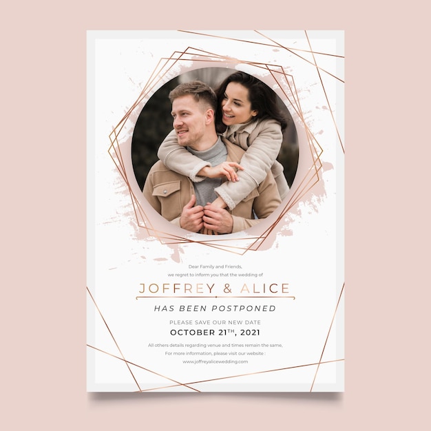 Postponed wedding card design