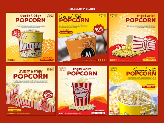 Postsjabloon met popcornthema met perfecte kleuren en typografie