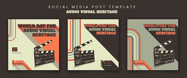 Postsjabloon voor sociale media met filmklep en retro achtergrondontwerp