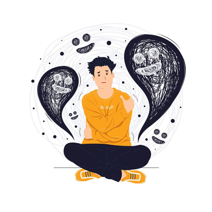 Posttraumatische stressstoornis, geschokt, bang, schok paniek, gefrustreerd, angst en depressie concept illustratie