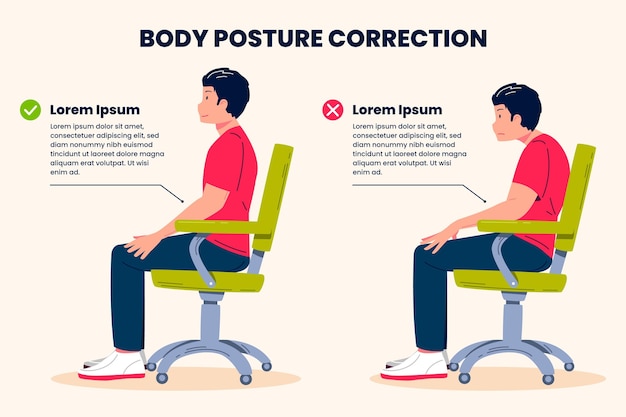 Vettore modello di infografica per la correzione della postura