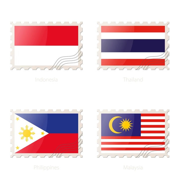 Postzegel met de afbeelding van indonesië thailand filippijnen maleisië vlag