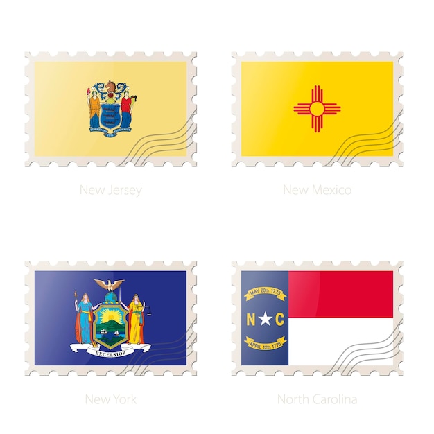 Postzegel met de afbeelding van New Jersey New Mexico New York North Carolina State Flag